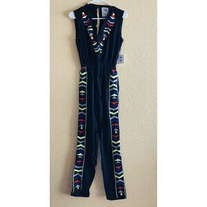 Tasi Malibu ASHLEY Embroidered Plunging Jumpsuit  Size Small Black $99 NGA
